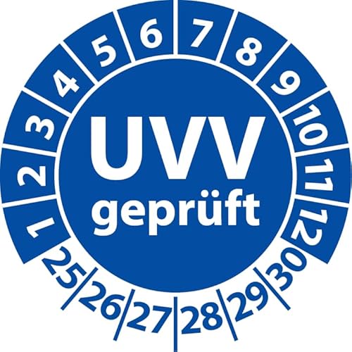 Prüfplakette UVV geprüft, Vinylfolie, Prüfaufkleber, Prüfetikett, Plakette Unfallverhütungsvorschrift (20 mm Ø, Blau, 100) von Fast-Label