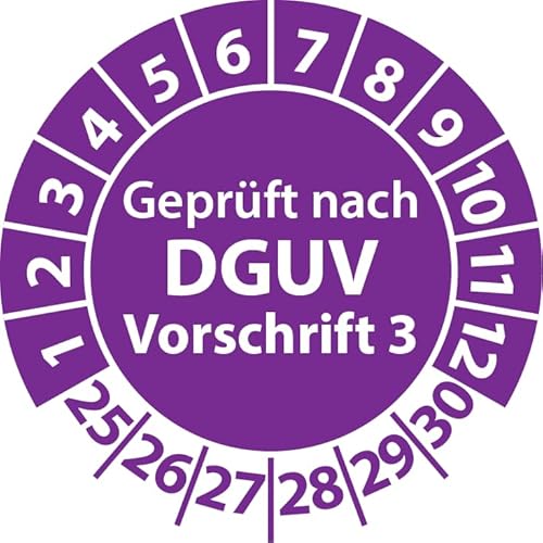 Prüfplaketten Geprüft nach DGUV Vorschrift 3, Vinylfolie, Prüfaufkleber, Prüfetiketten, Plaketten DGUV V3 (20 mm Ø, Violett, 250) von Fast-Label