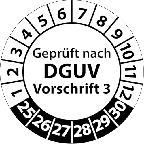 Prüfplaketten Geprüft nach DGUV Vorschrift 3, Vinylfolie, Prüfaufkleber, Prüfetiketten, Plaketten DGUV V3 (20 mm Ø, Weiß, 250) von Fast-Label