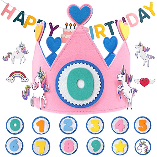 FATCAT Einhorn Geburtstagskrone Mädchen, Krone Geburtstag Auswechselbaren Zahlen von 0-9, Geburtstagsdeko Kinder Partyhüte und Banner, für Kinder Geburtstagsfeiern von FATCAT