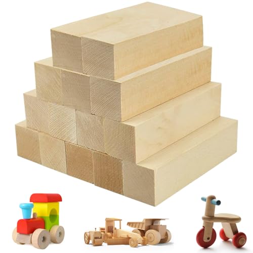 FAVENGO 14 Stk Lindenholz Schnitzen Natürlich Schnitzholz Rohlinge Balsaholz zum Schnitzen Holzblöcke Unbehandelt Schnitzblock （10*2.5*2.5cm）Basswood Carving Blocks für kinder Erwachsene DIY Schnitze von Favengo