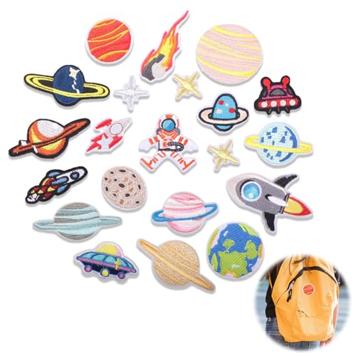 21Pcs Planet Embroidery Stoffaufkleber, Raumfahrer, Astronaut, Planet Meteorit Kombi-Stickerei, Für Jacken, Jeans, Hosen, Rucksäcke, Kleidung, etc., Zum Ausbessern von Schäden, Dekorieren und Basteln von Favson