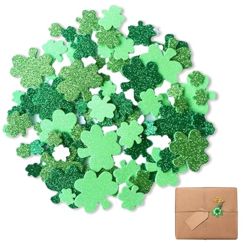 300Pcs Goldstaub Kleeblatt Schaumstoffaufkleber, Klee-Muster, St. Patrick's Day Party Dekoration, Verwendbar für Heimdekoration, Bastelarbeiten, Feiertagsdekorationen und Geschenkverpackungen(Grüne) von Favson