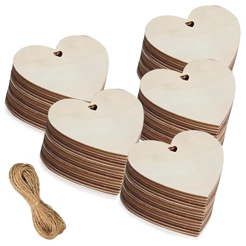 50Pcs DIY Love Holzspanplatten und Bindfäden, Laserschneidetechnik, Holz, Holzdekoration mit Herzlöchern, Zum Basteln und Dekorieren, für Heimdekoration, Geschenkherstellung und Bastelanleitung von Favson