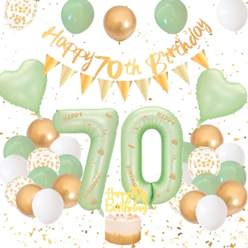 70 Geburtstag Deko Mann, Grün Weiß Gold Dekorationen Set 70th Ballons Happy Birthday Banner Girlande Konfetti Luftballon 70. Frauen Männer Geburtstag Deko 70 Geburtstag Party Deko Supplies von Fawncierge