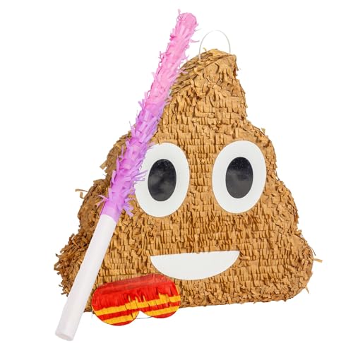 3pc Poop-Emoji-Piñata-Set mit Stab und Augenbinde - Rosa Stick - Mexikaner Kinder Mädchen Jungen Geburtstagsfeier Parteien Spiele Dekorationen Bausatz - Von Fax Potato von Fax Potato