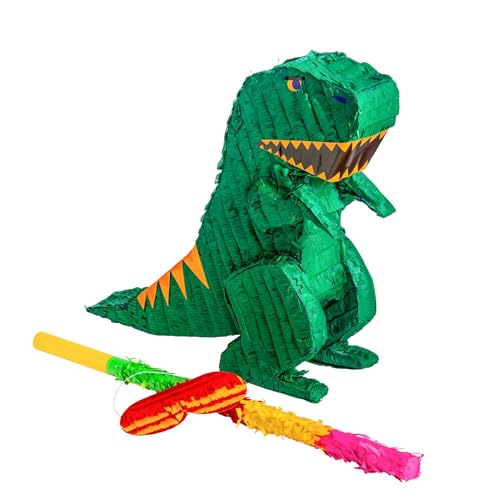 Fax Potato Dinosaur Cardboard Pinata, Stick and Blindfold Set - 3pc - Rainbow Stick - Fill Your Own Kids Large Party Accessory Decoration - W43cm x D13cm x H55cm von Fax Potato