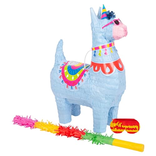 3pc Lama Pinata-Set mit Mehrfarbiger Stock & Augenbinde - Mexikanisch Kinder Mädchen Jungen Geburtstagsfeier Partys Spiele Dekorationsset - Von Fax Potato von Fax Potato