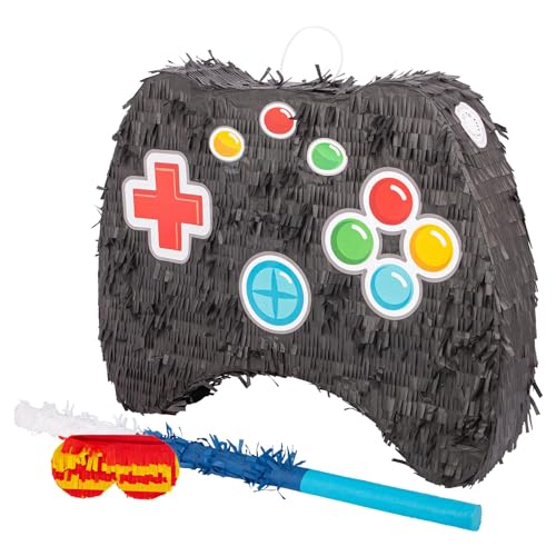 Fax Potato Game Controller Pinata, Stick & Blindfold Set - 3pc - Blue Stick - Mexican Kids Girls Boys Birthday Large Party Parties Games Decorations Kit - W50cm x D10cm x H41cm von Fax Potato