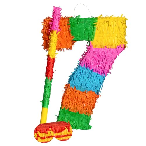 Fax Potato Number 7 Cardboard Pinata, Stick and Blindfold Set - Fill Your Own Kids Large Party Accessory Decoration - W35cm x D7.5cm x H50cm von Fax Potato