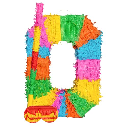 Fax Potato Nummer 0 Pinata-Set mit Stock und Augenbinde – 50 x 7,5 x 35 cm – Regenbogen von Fax Potato