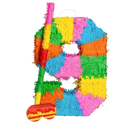 Fax Potato Nummer 9 Pinata-, Stock- und Augenbinde-Set aus Pappe – Füllen Sie Ihre eigene große Party-Accessoire-Dekoration für Kinder – B 35 cm x T 7,5 cm x H 50 cm von Fax Potato