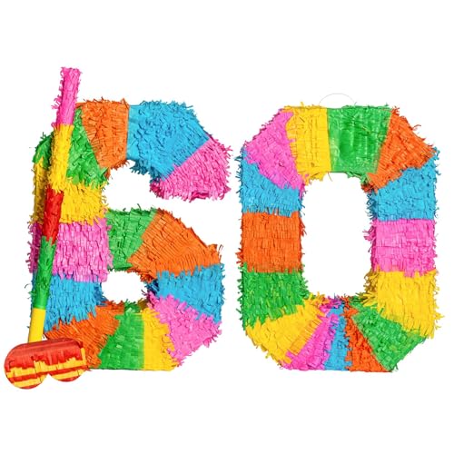 Fax Potato Pinata-Set mit Stock und Augenbinde – 60. Geburtstag/Jubiläum – Regenbogen von Fax Potato