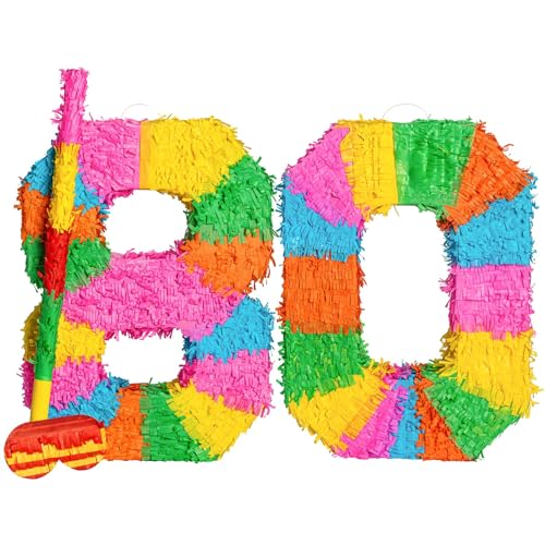 Fax Potato Pinata-Set mit Stock und Augenbinde – 80. Geburtstag/Jubiläum – Regenbogen von Fax Potato