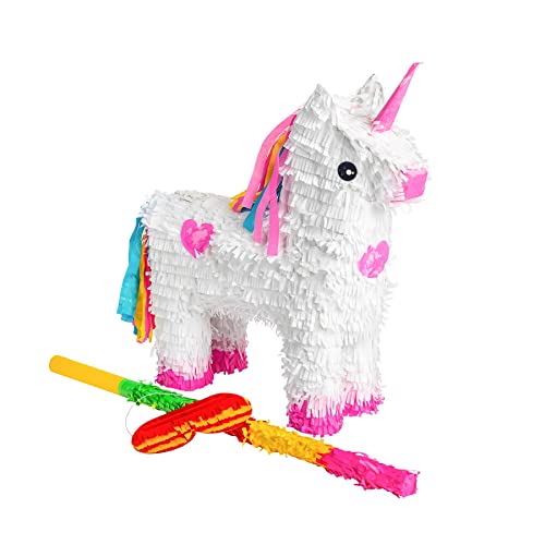 Fax Potato - Pinatas Einhorn -Karton Pinata, Stick Und Augenbinde - W43cm X D13cm X H55cm - Weiß von Fax Potato