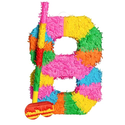 Fax Potato Pinatas Nummer 8 Set aus Papppinata, Stock und Augenbinde – B35 cm x T7,5 cm x H50 cm – Mehrfarbig von Fax Potato