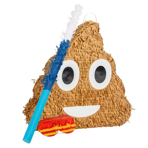 Fax Potato Poop Emoji-Set aus Papppinata, Stab und Augenbinde – 3-teilig – Blauer Stab – Füllen Sie Ihr eigenes großes Partyzubehör für Kinder als Dekoration – B 45 cm x T 10 cm x H 45 cm von Fax Potato