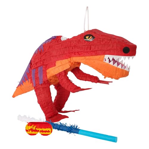 Fax Potato T-Rex Pinata Set with Stick & Blindfold - Blue Stick - 3pc Mexican Kids Girls Boys Birthday Party Parties Games Decorations Kit von Fax Potato