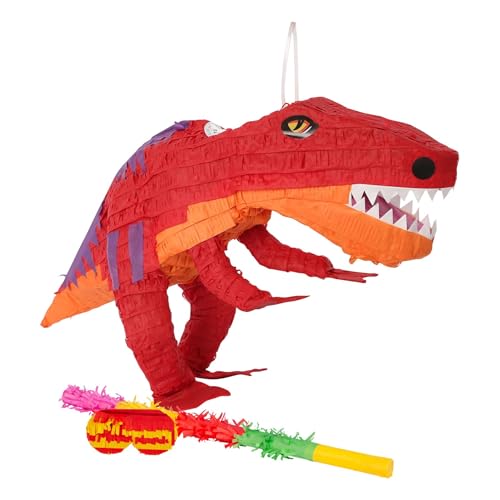 Fax Potato T-Rex Pinata Set with Stick & Blindfold - Multi Stick - 3pc Mexican Kids Girls Boys Birthday Party Parties Games Decorations Kit von Fax Potato