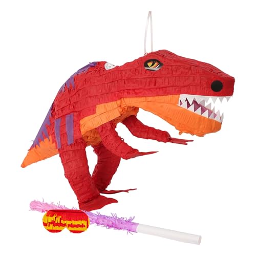 Fax Potato T-Rex Pinata Set with Stick & Blindfold - Pink Stick - 3pc Mexican Kids Girls Boys Birthday Party Parties Games Decorations Kit von Fax Potato