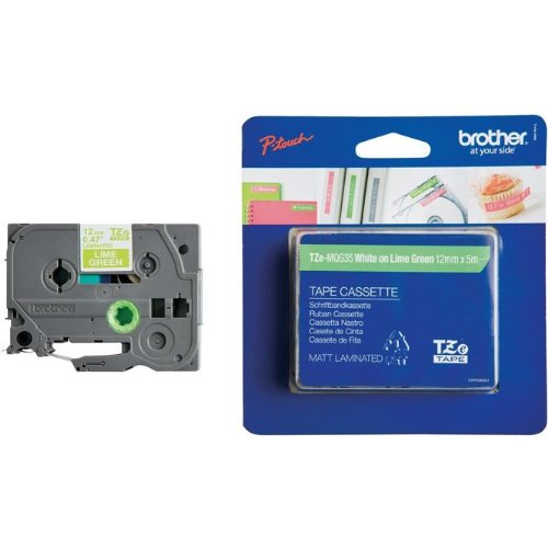 Beschriftungsband TZMqG35 für Brother P-touch, Weiss auf Grün, 12 mm, Schriftband Lime Green TZe-MQG35,, MQG35, 12mm breit, 5mtr. von Faxland