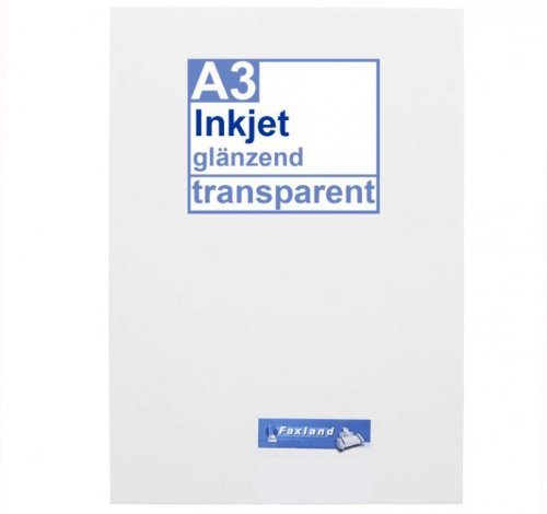 Inkjet Klebefolie 40 x DIN A3 transparent glänzend, klar - Glasklar - Druckerfolie zum bedrucken mit Tinte von Faxland