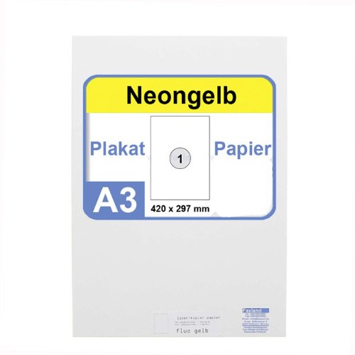 Neonpapier 100x DIN A3 Kopierpapier Neongelb - in Neon Farbe Fluo Gelb von Faxland