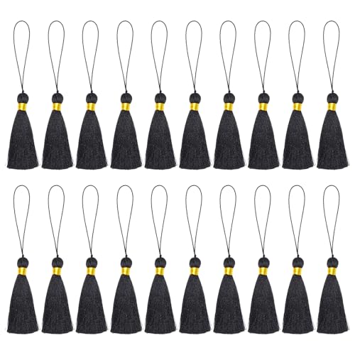 20 Stück Schwarz Tassels, Souvenir Quasten, Handgemachte Quasten Anhänger, Quaste mit Lanyard, für Lesezeichen, Einladungskarten, Schlüssel, Basteldesign (Schwarz) von Fayemint