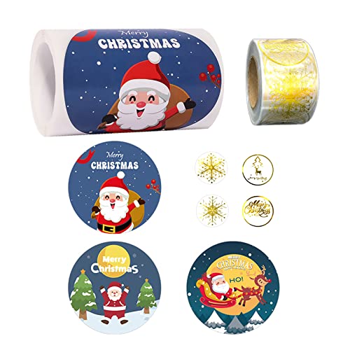 600 Stück Merry Christmas Sticker, Aufkleber Rolle Weihnachten, Transparent Sticker Weihnachten Rund, gelten für Geschenke, Geschenkboxen, Desserttüten, Umschläge von Fayemint