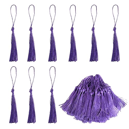 Fayemint 100 Stück Mini Handwerk Quaste, Lesezeichen Tassels, Handgemachte Quaste Lila, für Einladungskarten, Lesezeichen, Schlüssel, Bastelarbeiten (Lila) von Fayemint