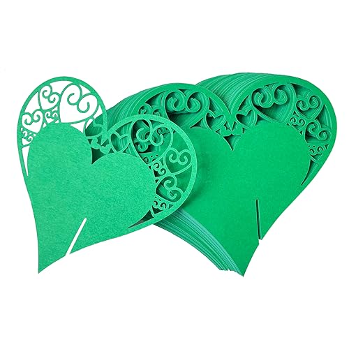 Fayemint 50 Stück Platzkarten Schimmer, Tischkarten Love Heart, Glasanhänger Platzkarten, für Hochzeitsfeiern, Weinglasdekoration, Sektglasdekoration (Grün) von Fayemint