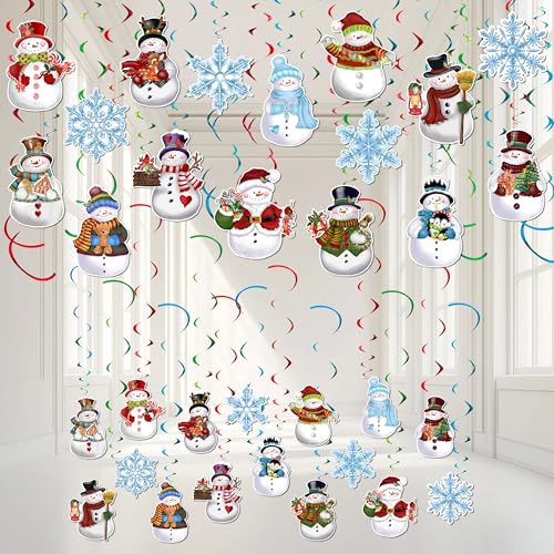 Fayoo 70 Stück Weihnachts-Hängewirbel Dekorationen Schneemann Decke hängende Luftschlangen Ornamente Xmas rot und weiß Ausschnitte Dekor für Weihnachten Party Urlaub Winter Zuhause Schule von Fayoo