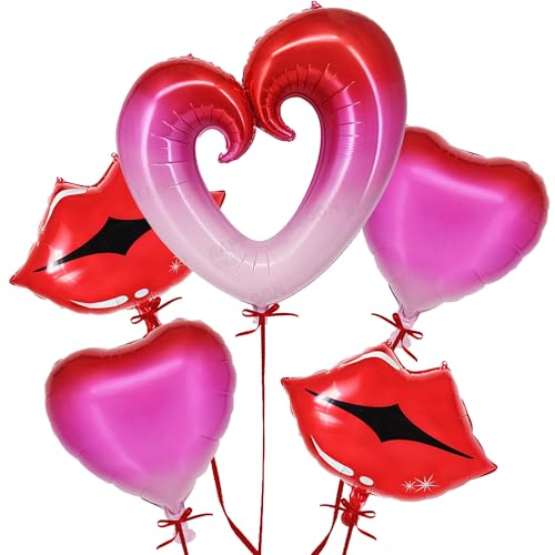 Red Lip Balloons and Heart Balloons Set - Giant 35 Inch Heart Hook Balloons | Ombre Valentines Day Balloons for Valentines Day Decorations, Galentines Day Decorations, Kiss Balloons, Romantic Decor von FazBh