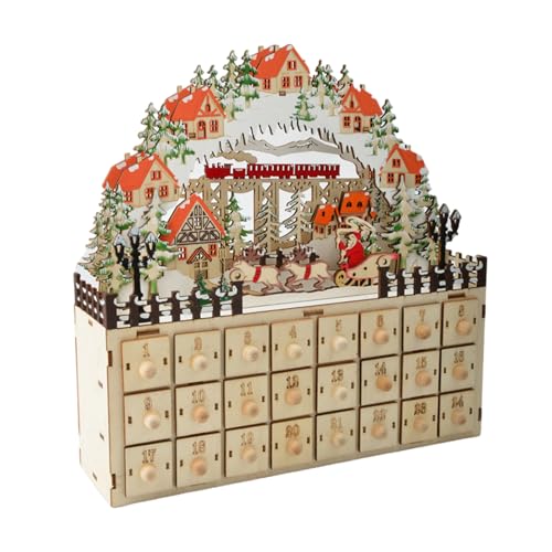 Adventskalender, Holz, 24 Schubladen, Schrank mit beleuchtetem Weihnachtsdisplay von Fazvncv