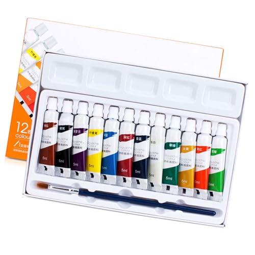 Gouache-Pigmenttuben, 5 ml/Tube, Farbe auf Wasserbasis, mit Pinsel für Künstler, Anfänger, Malerei, Kunst, Illustrationen, 12 Stück von Fazvncv