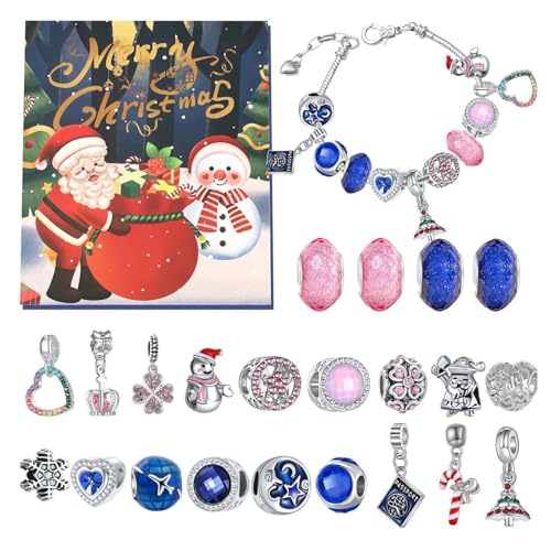 Charm Armband Adventskalender, Charm Armband Adventskalender 2024, Countdown-Kalender für Kinder, 24 Tage bis Weihnachten mit 22 Charm-Perlen und 2 Armbändern, Schmuckherstellungsset für Mädchen von Fbinys