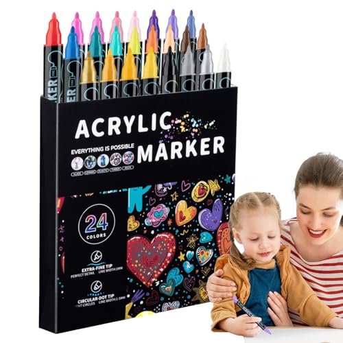 Fbinys Acrylfarbenmarker, Doppelspitzenmarker, Farbmarker für Künstler, wasserlösliche Acrylstifte, dünne und runde Spitzen, Steinmalerei-Marker, Leinwandmalmarker für Kinder von Fbinys