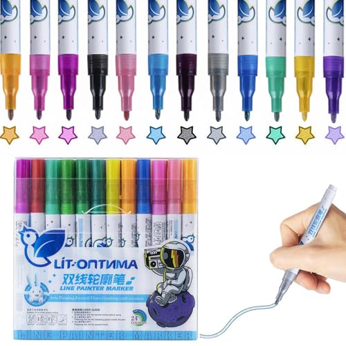 Konturenmarker-Set, schimmernde Glitzer-Gelstifte, doppelt linierte Konturenmarker, 24 farbige Glitzermarker, bunte Gel-Umrissstifte, künstlerische Glitzer-Marker für Kritzeln, Scrapbooking, von Fbinys