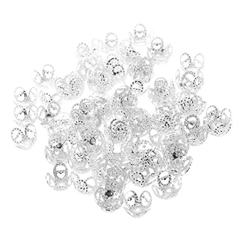 Fbtity 100-Teilige silberne 4-Blatt Filigran Perlenkappen, die riesige Perlen fuer Schmuckherstellung (8mm) von Fbtity