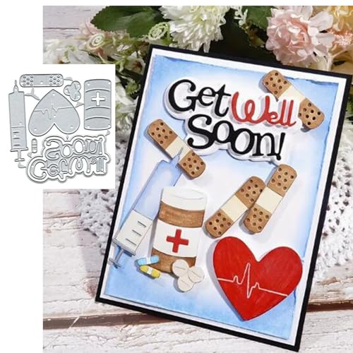 Metall-Stanzformen für Krankenhaus-Arzt, Aufschrift "Get Well Soon", hämostatisches Patch, Stanzschablonen für selbstgemachte Einladungen, Karten, Scrapbooking, Alben, dekorative von Fclily@JJ