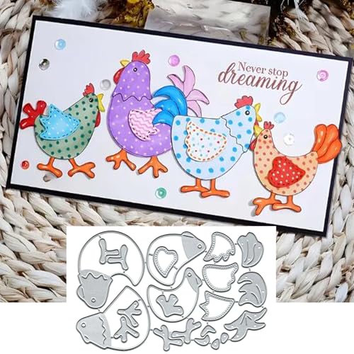 Metall-Stanzformen "Merry Christmas", Motiv: vier Hühner, Frühlings-Sonnenblumen-Rahmen, Blätter, Stanzschablonen für Bastelarbeiten, Scrapbooking, Alben, dekorative Prägepapier-Stanzformen für von Fclily@JJ