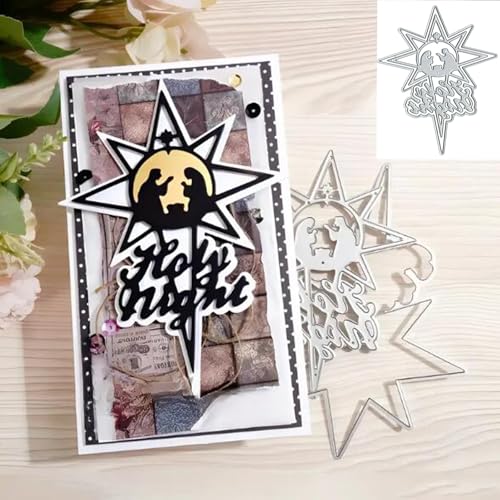 Metall-Stanzformen mit Aufschrift "Merry Christmas Night", Motiv: Frühlings-Sonnenblumen-Rahmen, Blätter, Stanzschablonen für Bastelarbeiten, Scrapbooking, Alben, dekorative Prägepapier-Stanzformen von Fclily@JJ