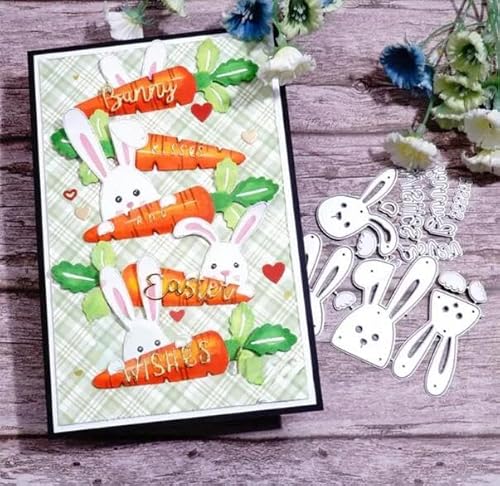 Metall-Stanzformen mit Aufschrift "Merry Easter Bunny Karotten, Frühlings-Sonnenblumen-Rahmen, Blätter", Schablonen für Bastelarbeiten, Scrapbooking, Alben, dekorative Prägepapier-Stanzformen für von Fclily@JJ