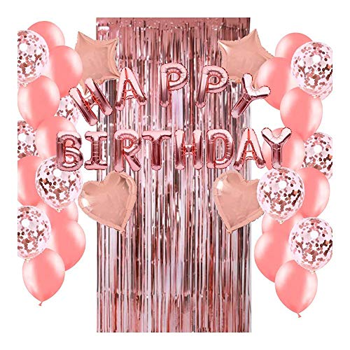 Fcuajdkq Rose Gold Luftballons Kit, für Geburtstag Feier, Konfetti Luftballons, Fransen Vorhang Stern Luftballons für Kinder Erwachsene Geburtstag von Fcuajdkq