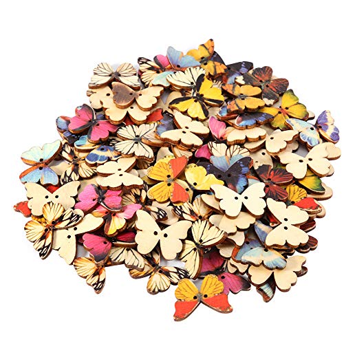 100 Stück Schmetterlingsförmige Holzknöpfe Zum Nähen, Weben, Scrapbooking oder Kartenmachen (21 * 27MM) von Fdit