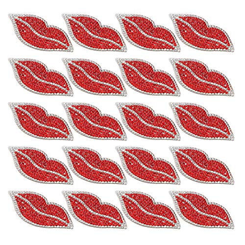 20 Stück Sexy Lippenkristall, Roter Lippen-Heißdiamant für Kleidungsdekoration DIY, Praktisch Zum Bügeln, Kleben, Nähen von Fdit