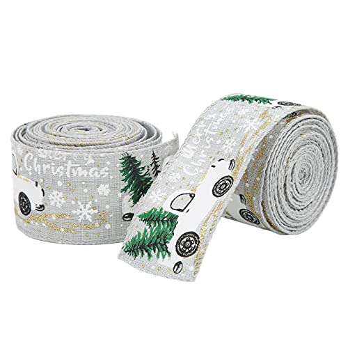 2PCS -Bänder für Handwerk, Weihnachts -LKW -Musterband, Nachahmungswäsche, Starke Weihnachtsbänder für Kunsthandwerk, mit Retro -Design für Geschenkverpackung (GRAY) von Fdit