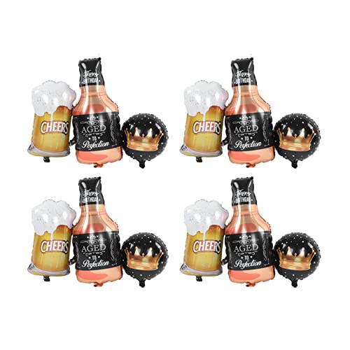 4 Set Party Ballon Bier Bier Whisky Flasche Crown Set Balloons Großer Folienballon für Party Hintergrunddekoration, Ideal für Geburtstage, Hochzeiten und Halloween von Fdit