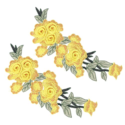 Blumen-gestickter Aufnäher, Umweltschutz, DIY-Kleidungszubehör für Hüte, Westen, Ideal für Alle Altersgruppen, 2 Stück (YELLOW) von Fdit