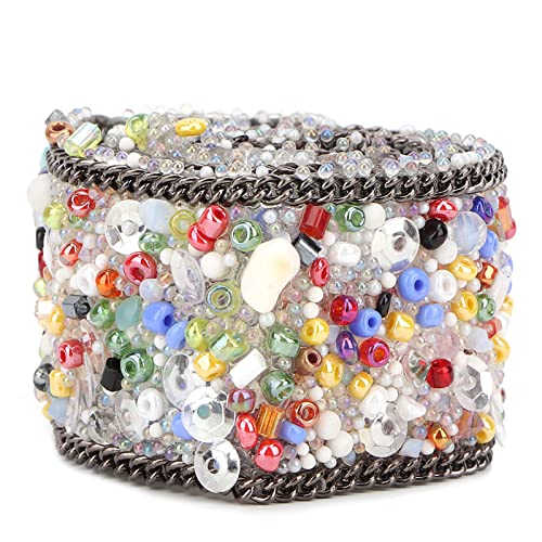 Diamant-Mesh-Wickelrolle, Kristall-Strass-Kettenbesatzband für Hochzeitskleid, Halskette, Armband, Schuhe, Kopfschmuck-Dekoration (Bunte Reisperlen, schwarze Kette) von Fdit